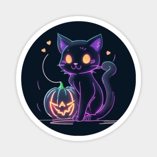 neon cat pumpkin Magnet